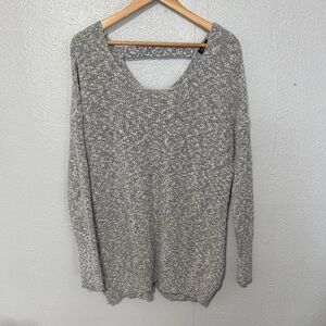 Torrid Gray Marled Oversized Slouchy Open Cutout Back V-Neck Knit Sweater Size 0